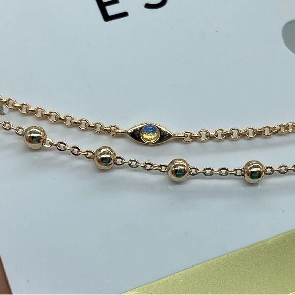 NWT 18k Gold over Brass Double Chained Ball/Opal Ankle Bracelet Cubic Zirconia - Picture 4 of 13